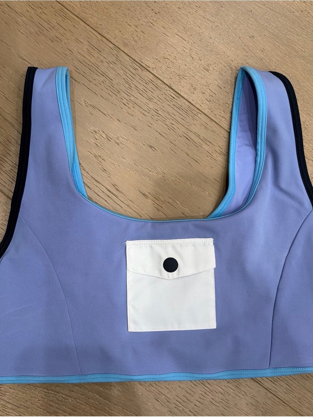 STAUD Lavender and Aqua Crop Sports Bra with White Snap Pocket